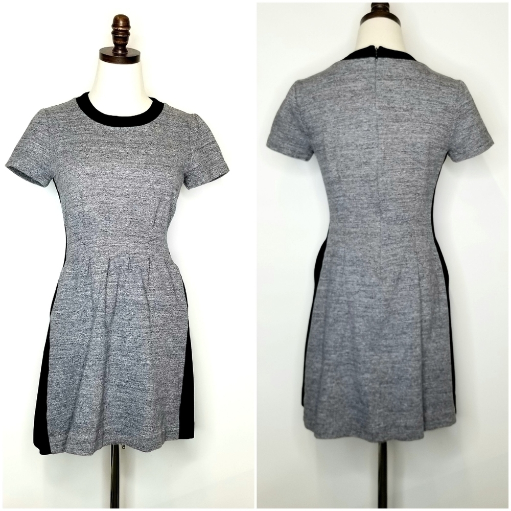 Madewell Gray/Black A-Line Pleated Parkline Above the Knee Mini Dress, size 6